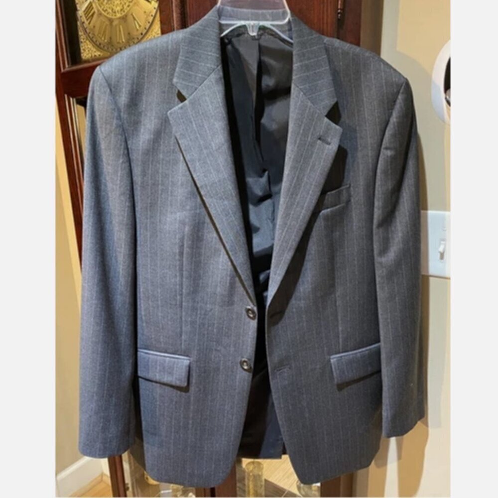 Ralph Lauren Green Label Wool Gray Pin Strip Blazer Suit Jacket Size 40R